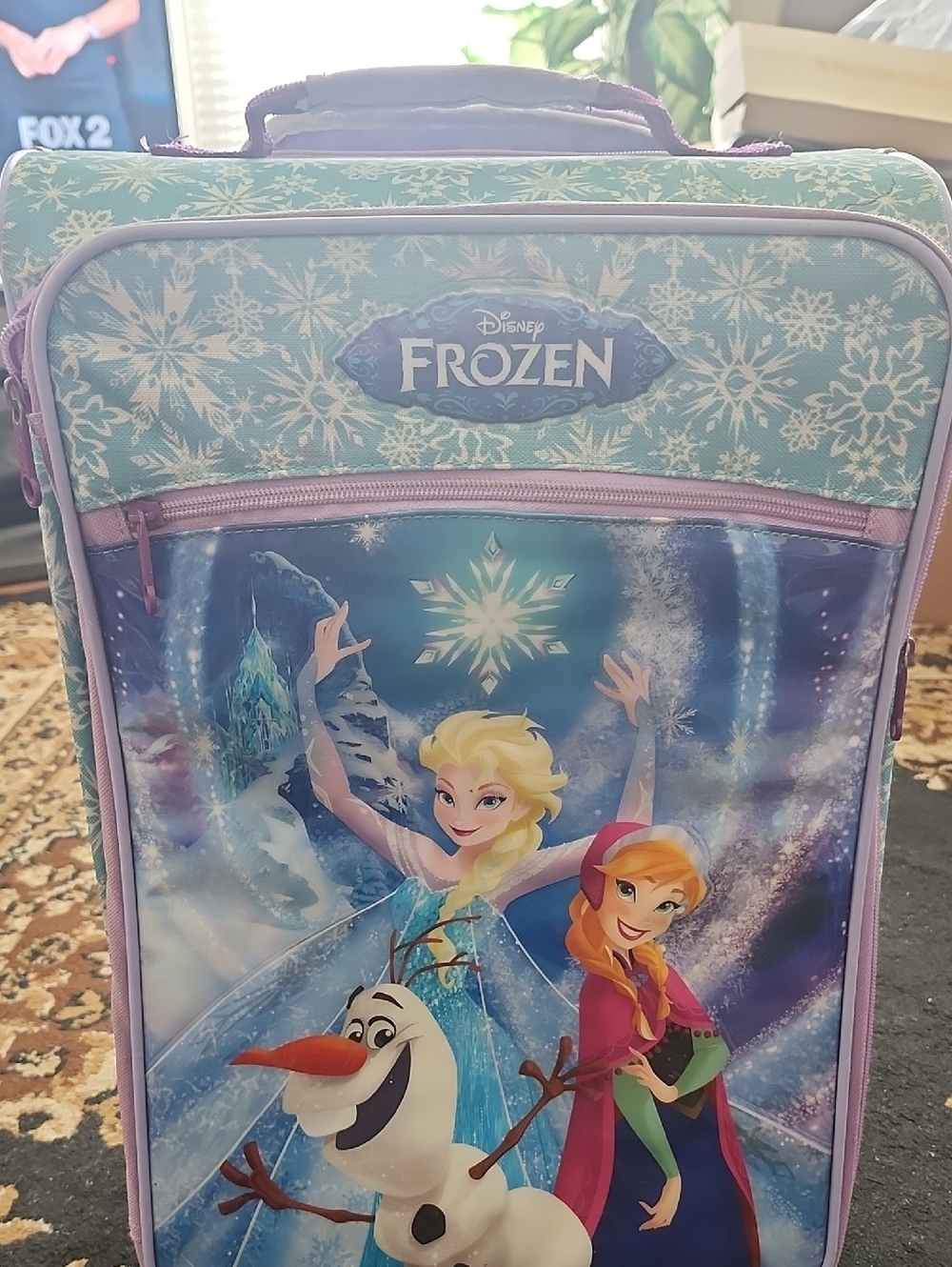 American Tourister Disney Frozen Rolling Suitcase in Aqua & Purple; Approx 20in